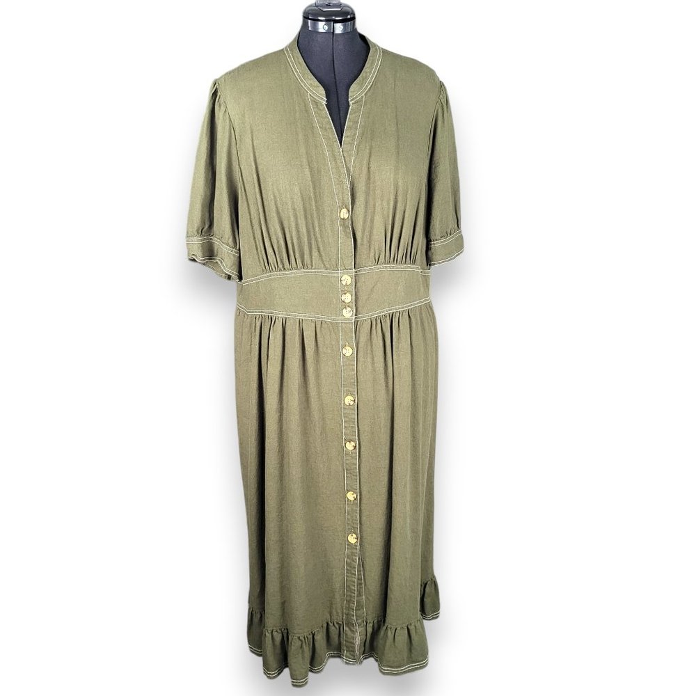 WHO WHAT WEAR Linen Blend Button Front Dress 2XL